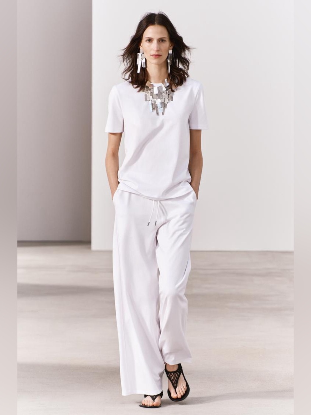 Zara Heavy Cotton Wide Leg Pants - White - Small - NWOT